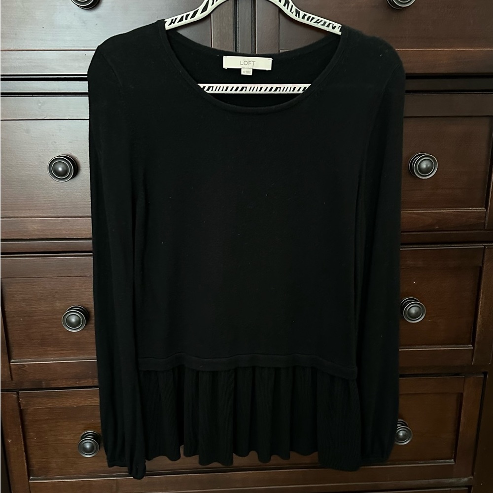 Loft Black Ruffle Sweater Size Medium